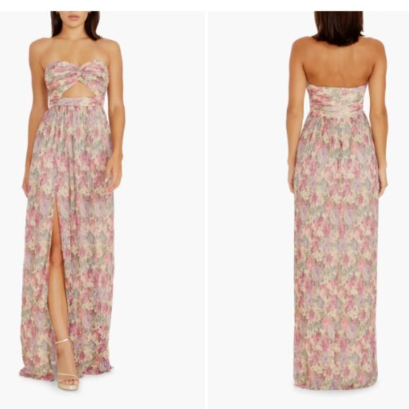 Dress the Population Strapless Floral Dress - Pink and Green - Picture 1 of 5